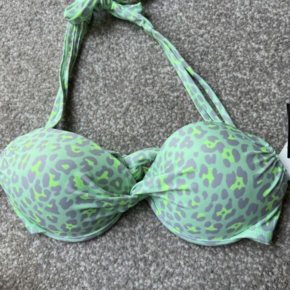 NWT California Waves bikini Juniors' Neon Push-Up Top Green Animal Sz S Small - Picture 1 of 7